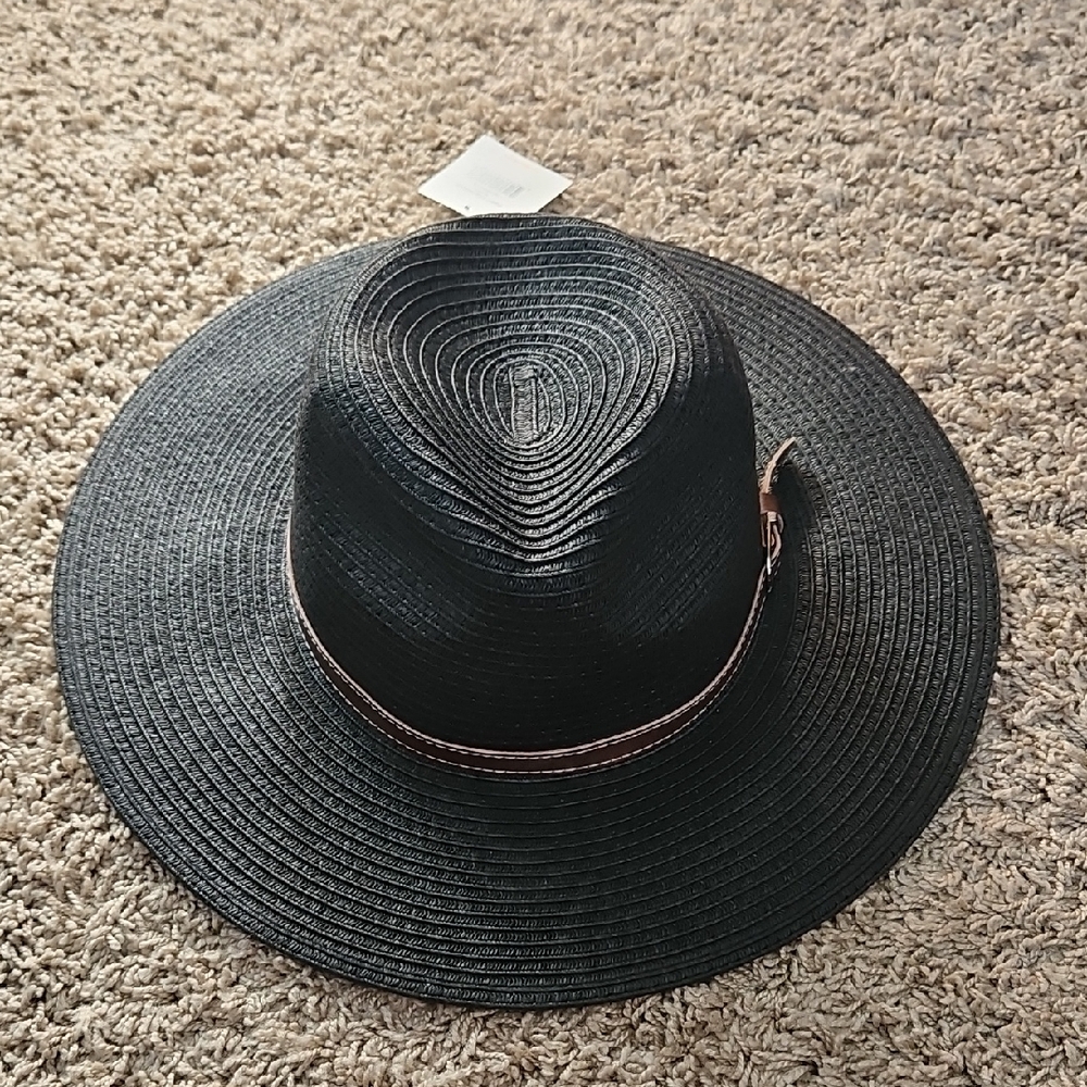 NEW! Four Buttons Straw Black Hat